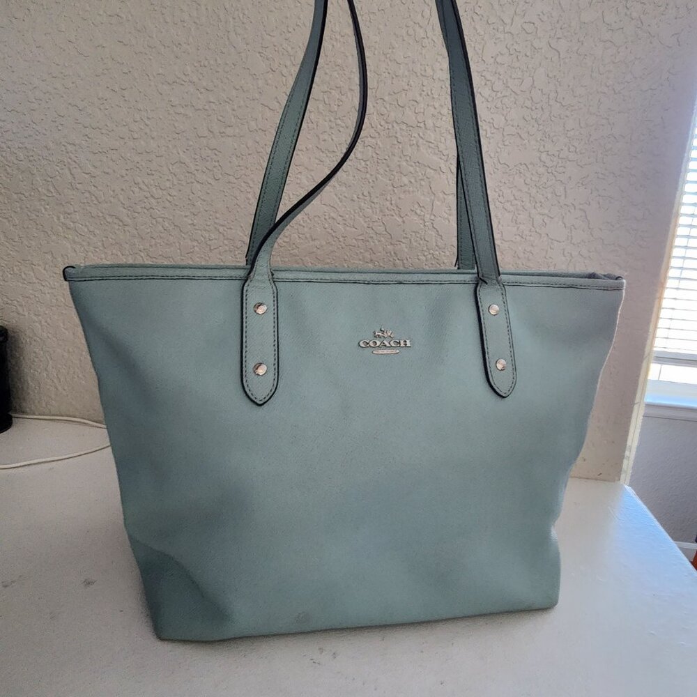 Coach City Zip Top Sky Blue Tote Bag (Damaged) - Picture 3 of 16